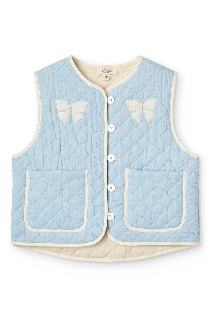Quilted Vest w. Embroidery - LT. BLUE COMBO.
