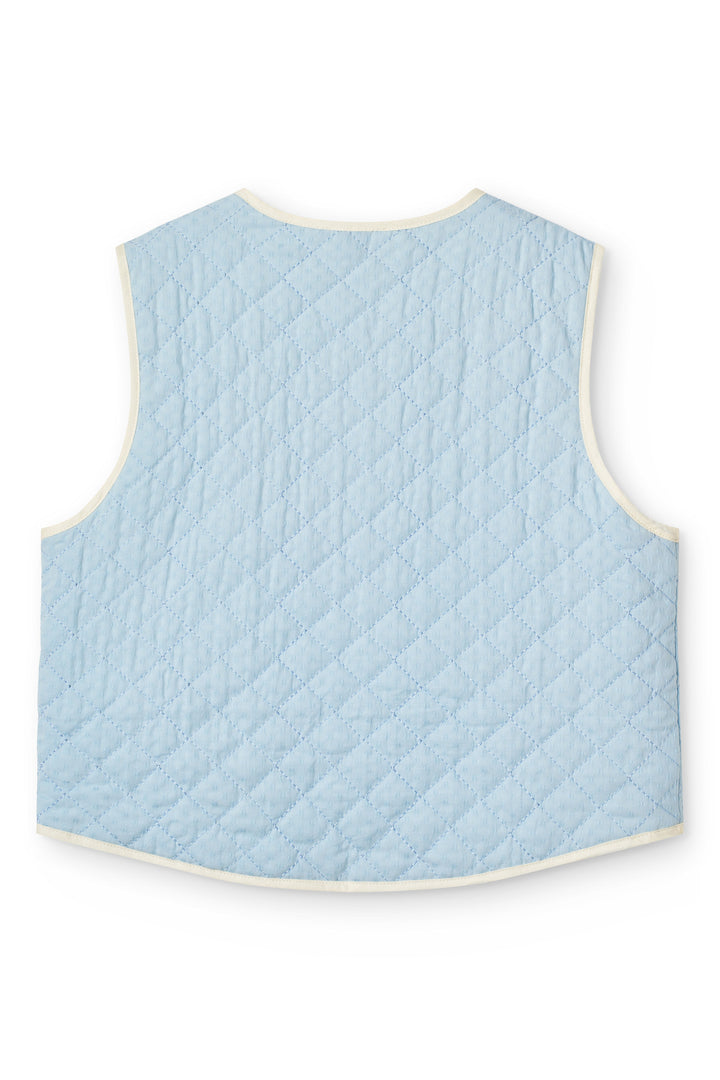 Quilted Vest w. Embroidery - LT. BLUE COMBO.