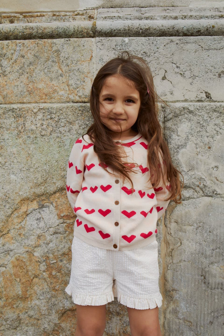 KNITTED HEART CARDIGAN - BERRY COMB