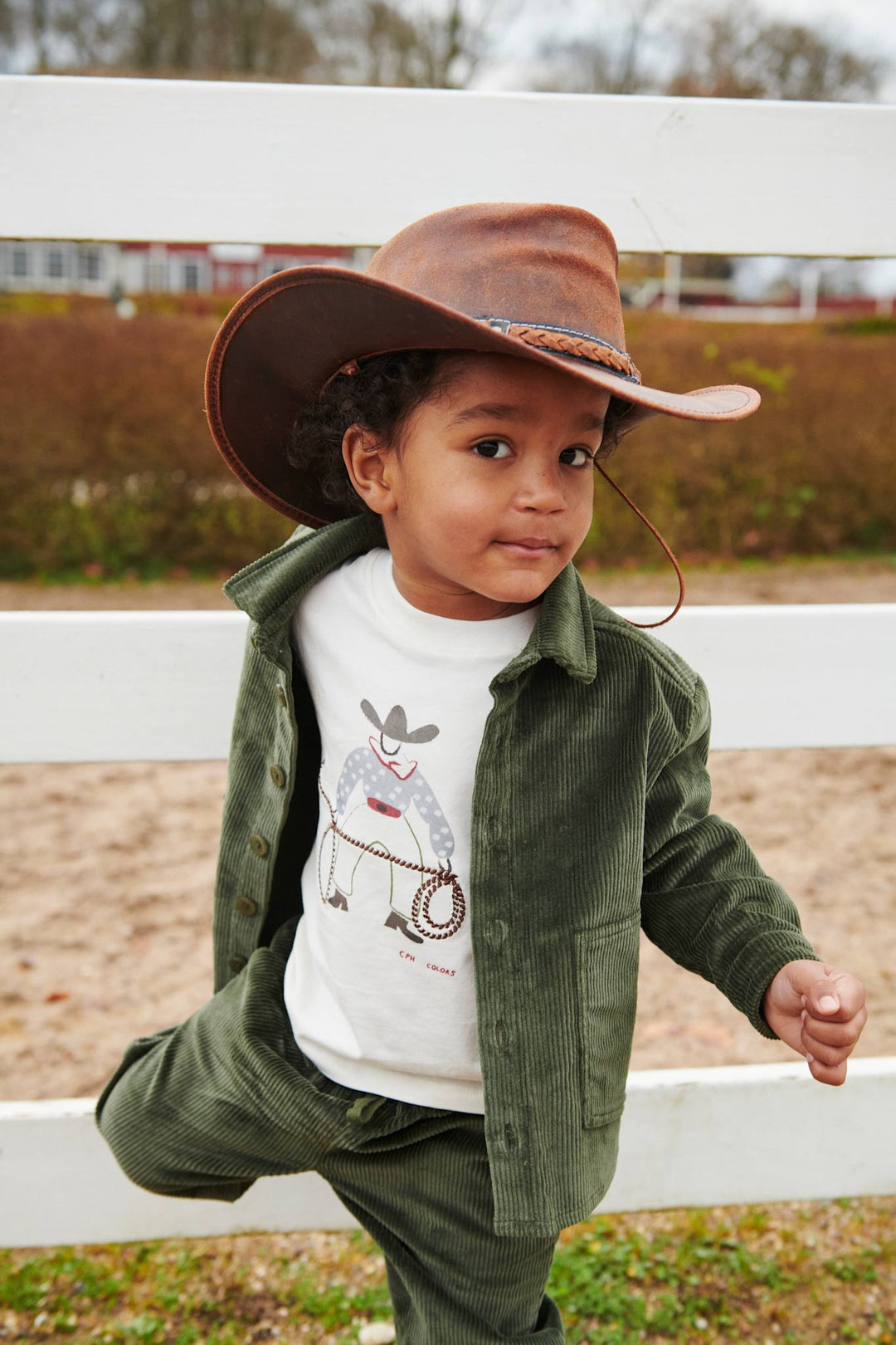 LS T-SHIRT W. COWBOY PRINT+EMB. - CREAM