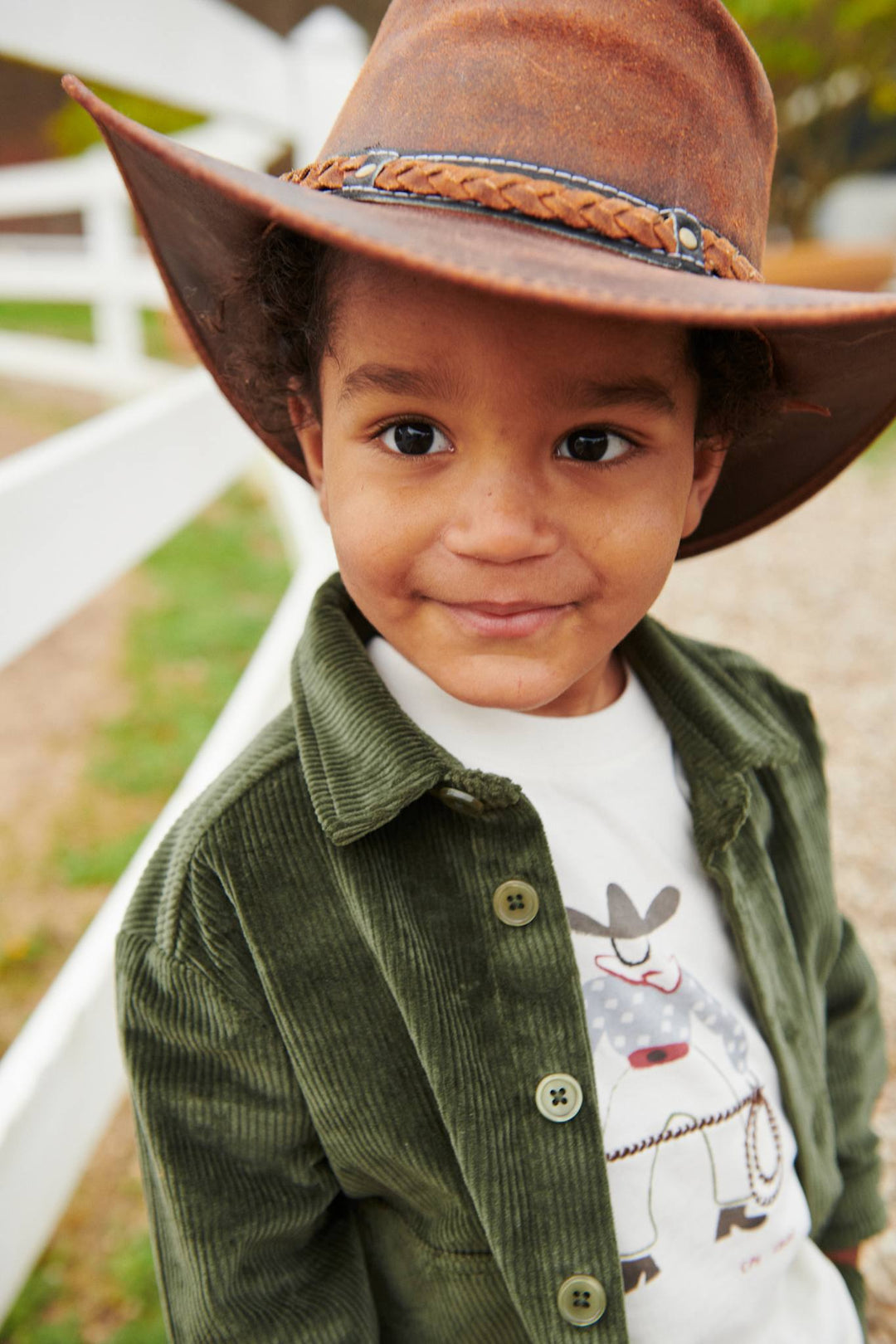 LS T-SHIRT W. COWBOY PRINT+EMB. - CREAM