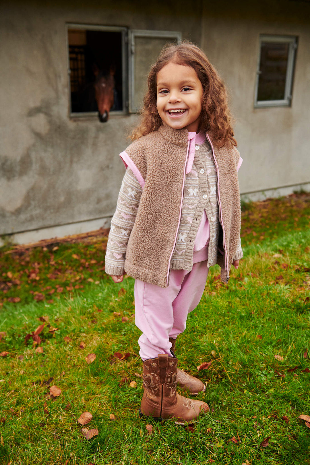 TEDDY JACKET W. REMOVABLE SLEEVES - NATURAL/PINK COMB.