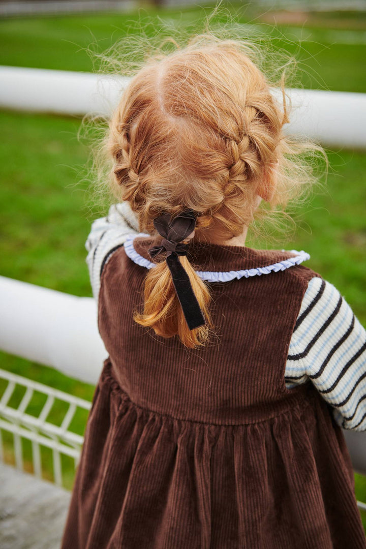CORDUROY DRESS W. RUFFLE AND COLLAR DETAIL - DK BROWN COMB