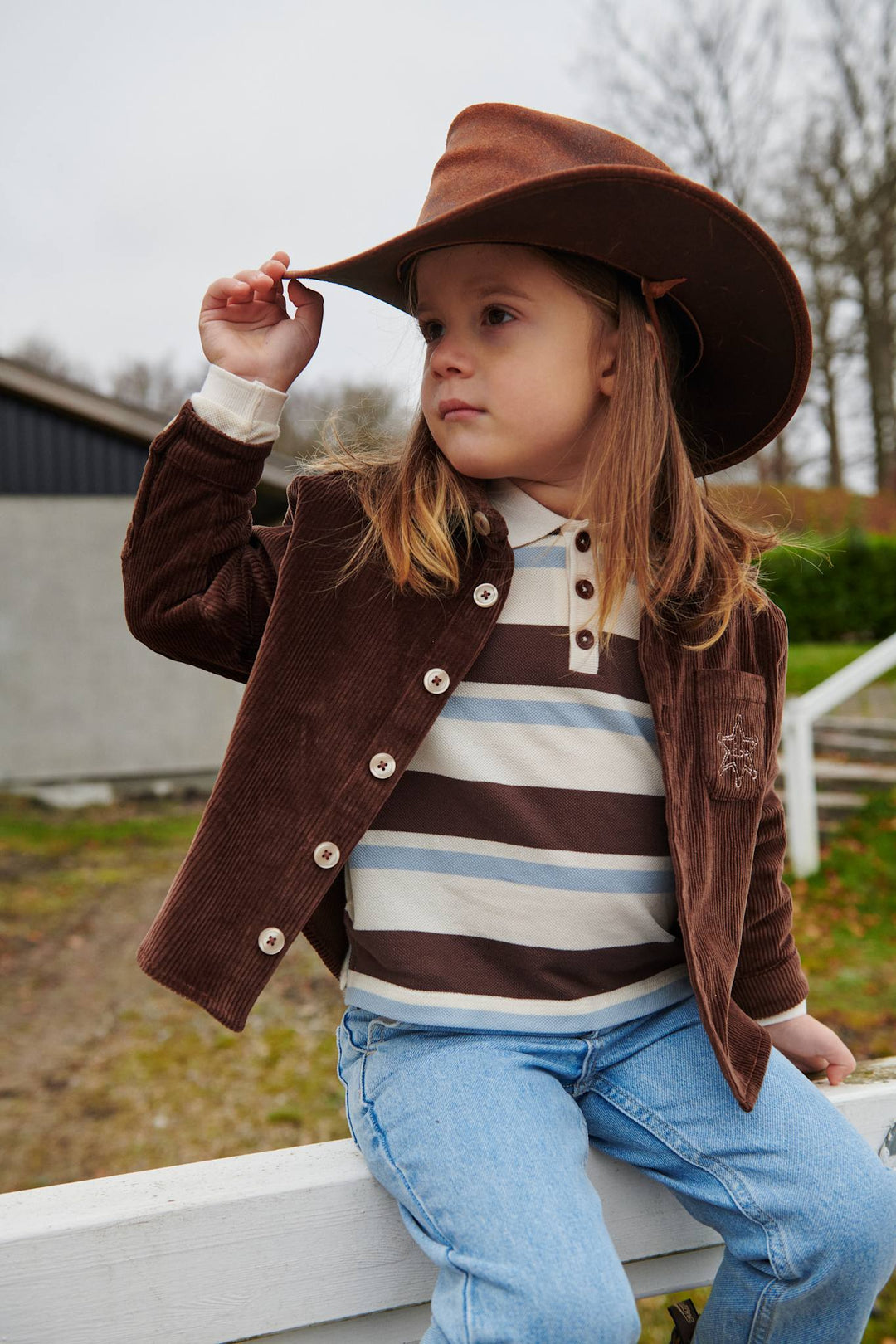 CORDUROY OVERSHIRT W. EMB. - DK BROWN COMB