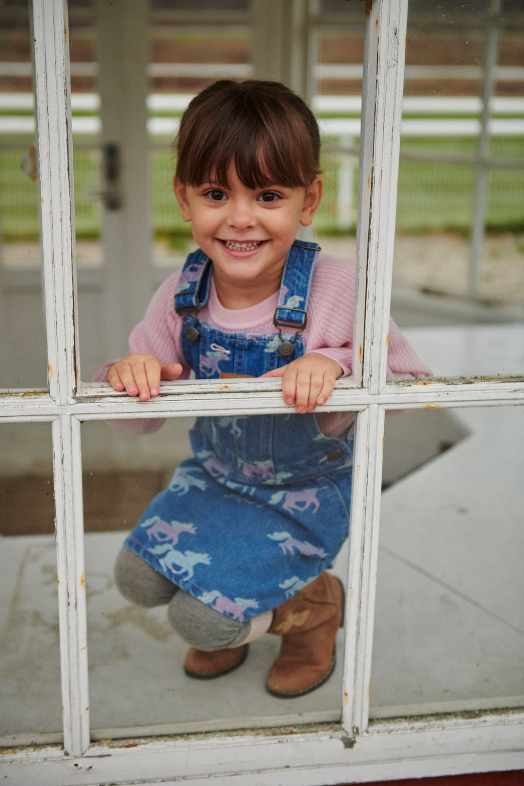ORGANIC DENIM SPENCER DRESS W. UNICORN PRINT - INDIGO BLUE WASHED W UNICORN