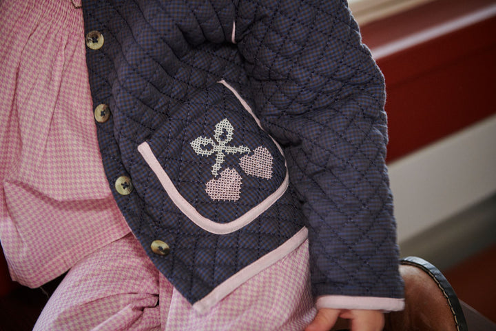 CHECKERED QUILTED JACKET W. EMB. - BROWN BLUE CHECK COMB