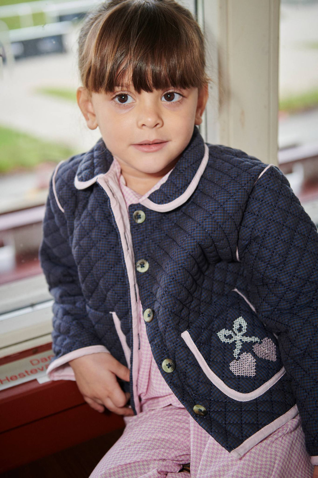 CHECKERED QUILTED JACKET W. EMB. - BROWN BLUE CHECK COMB