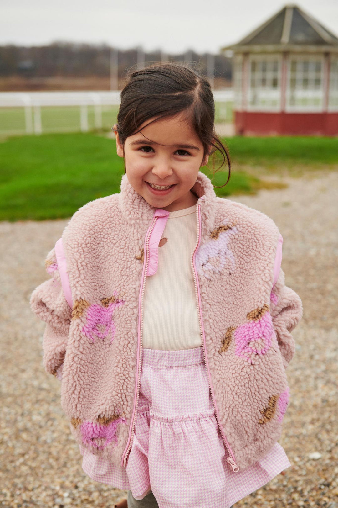 PRINTED TEDDY JACKET W. REMOVABLE SLEEVES - ROSE/UNICORN COMB.