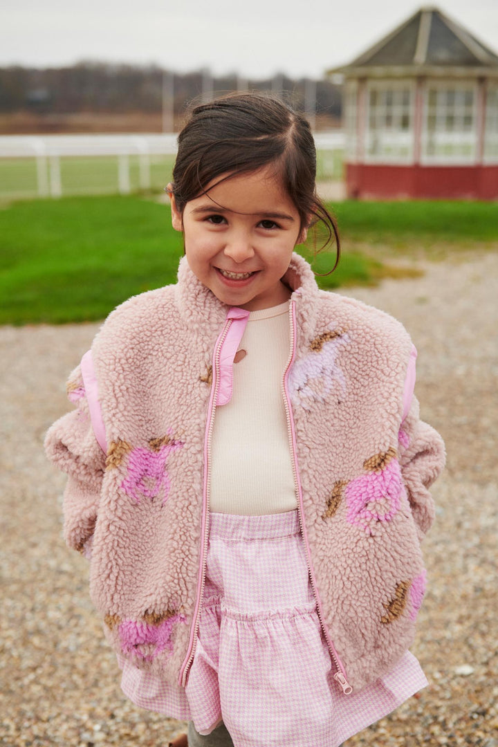 PRINTED TEDDY JACKET W. REMOVABLE SLEEVES - ROSE/UNICORN COMB.