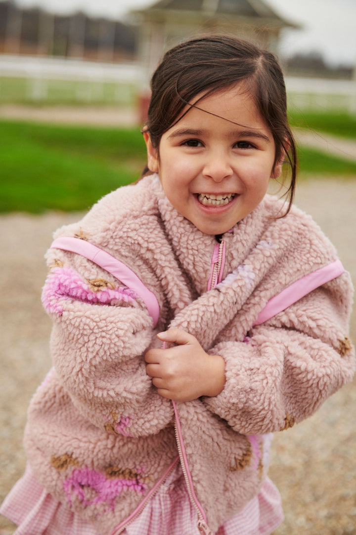 PRINTED TEDDY JACKET W. REMOVABLE SLEEVES - ROSE/UNICORN COMB.