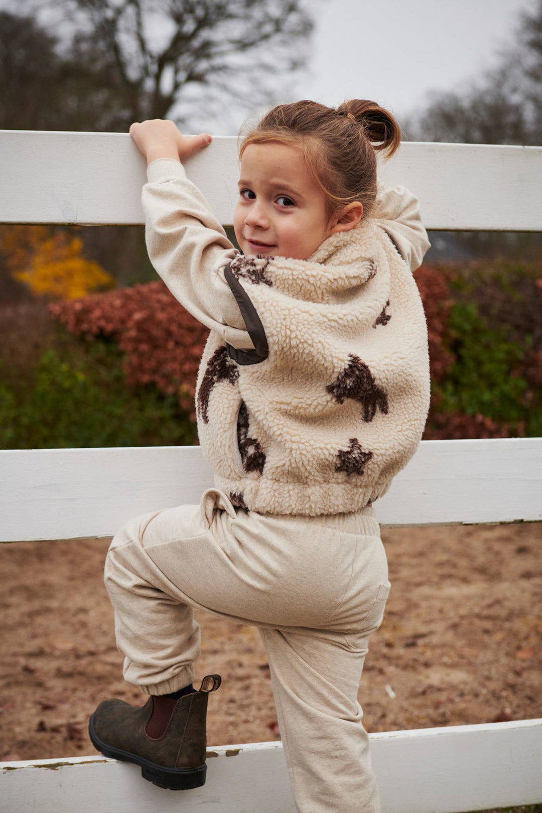 PRINTED TEDDY JACKET W. REMOVABLE SLEEVES - SAND/COWBOY COMB.