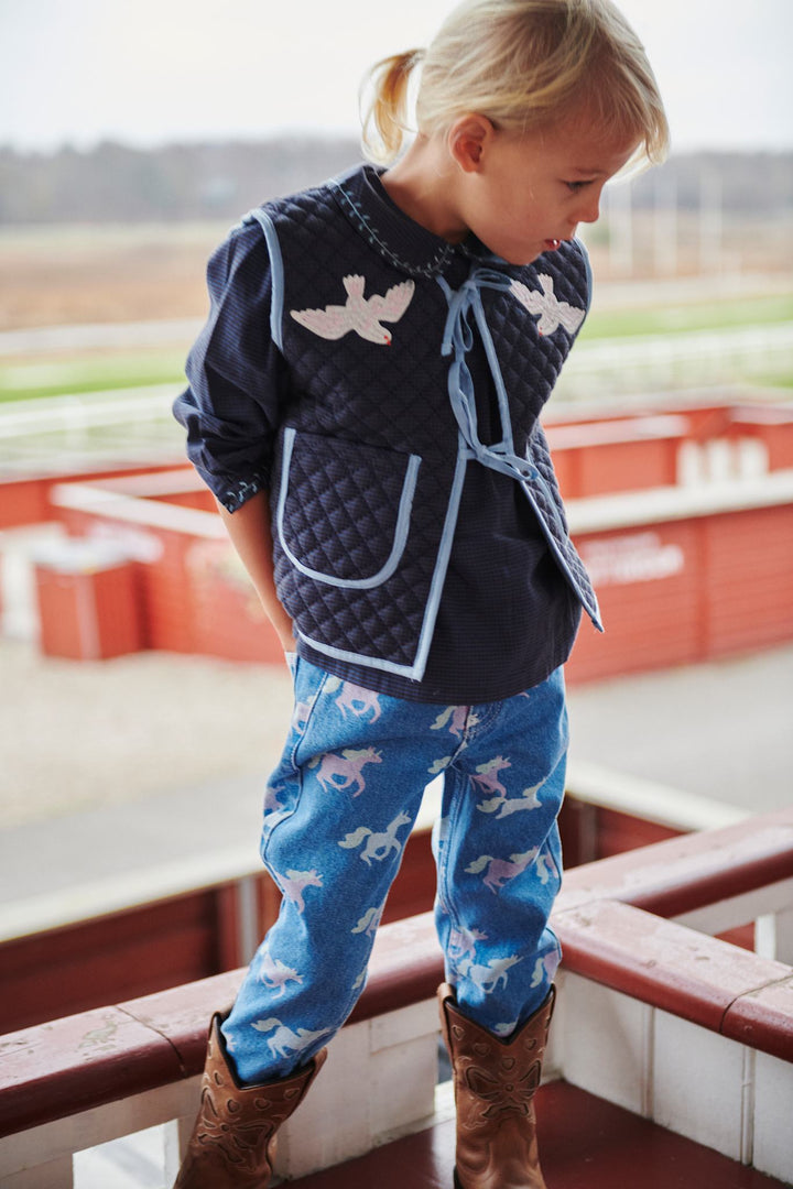 CHECKERED QUILTED VEST W. EMB. - BROWN BLUE CHECK COMB