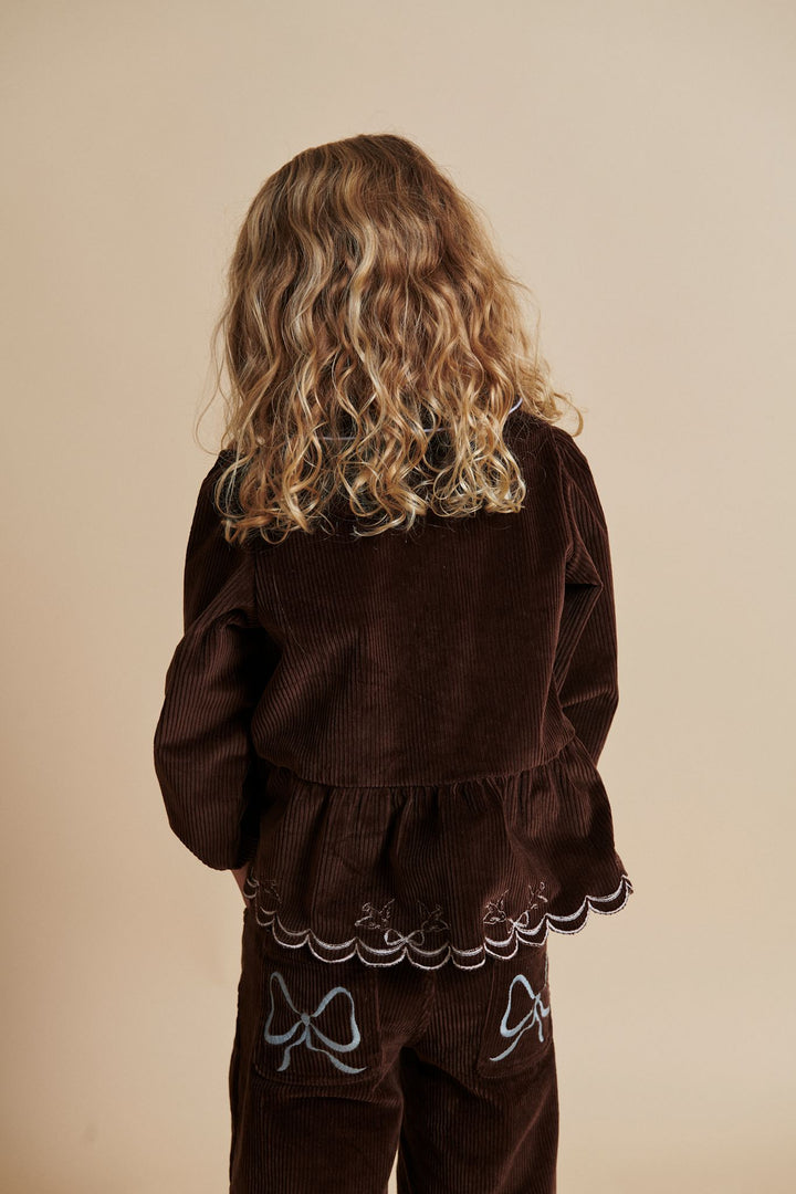 CORDUROY PANT W. WIDE LEG & EMB. AT BACKSIDE POCKET - DK BROWN COMB