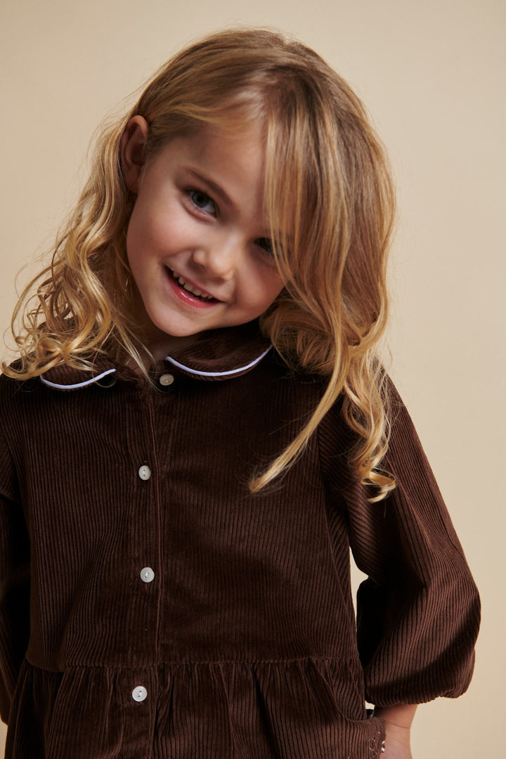 CORDUROY BLOUSE W. EMB. - DK BROWN COMB