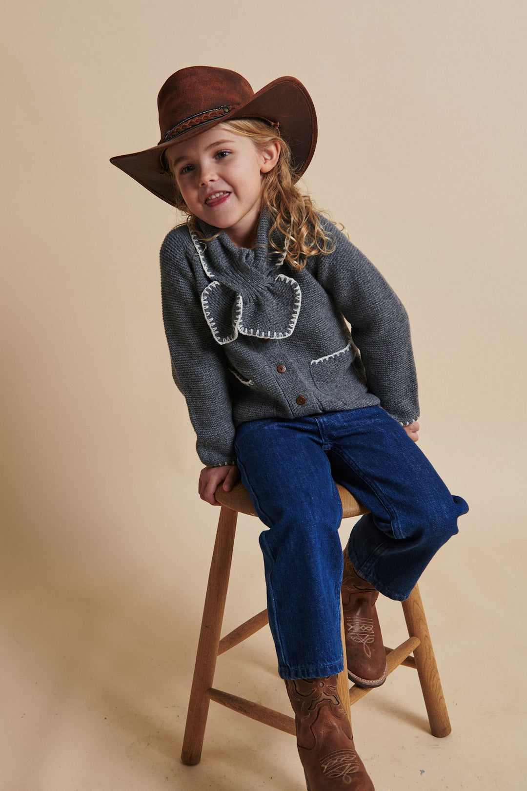 LAMBSWOOL CARDIGAN W. COLLAR - DK GREY/CREAM COMB.