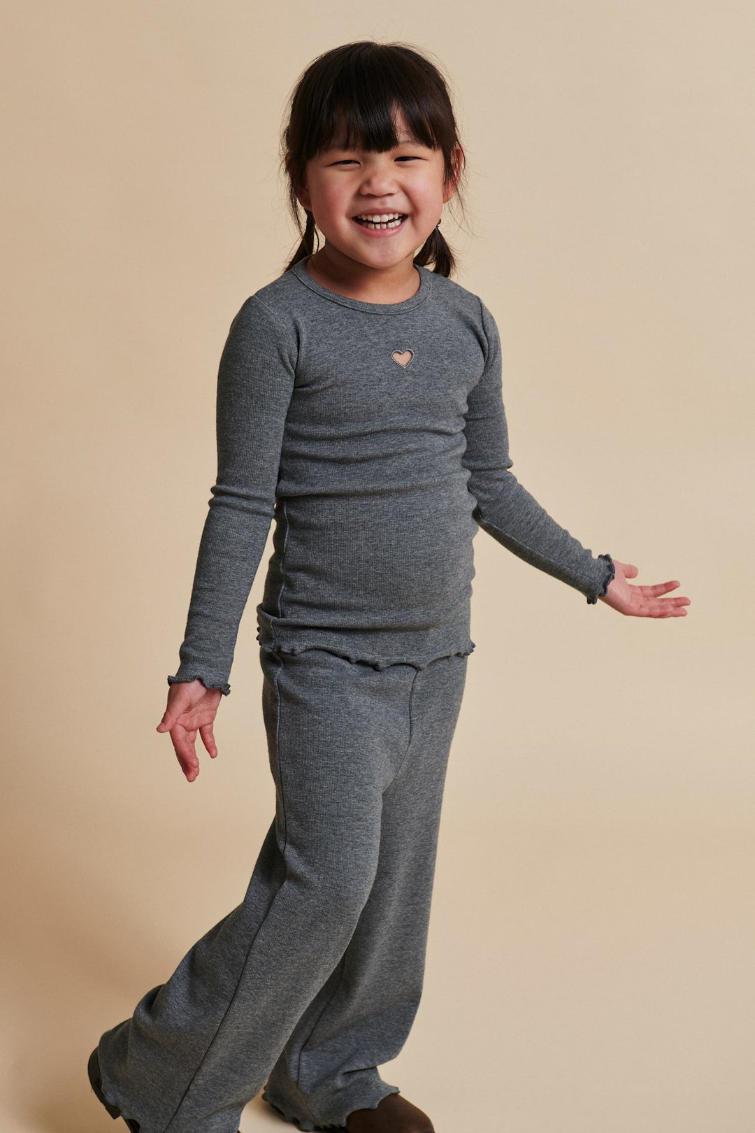 MODAL RIB WIDE PANTS - GREY MEL