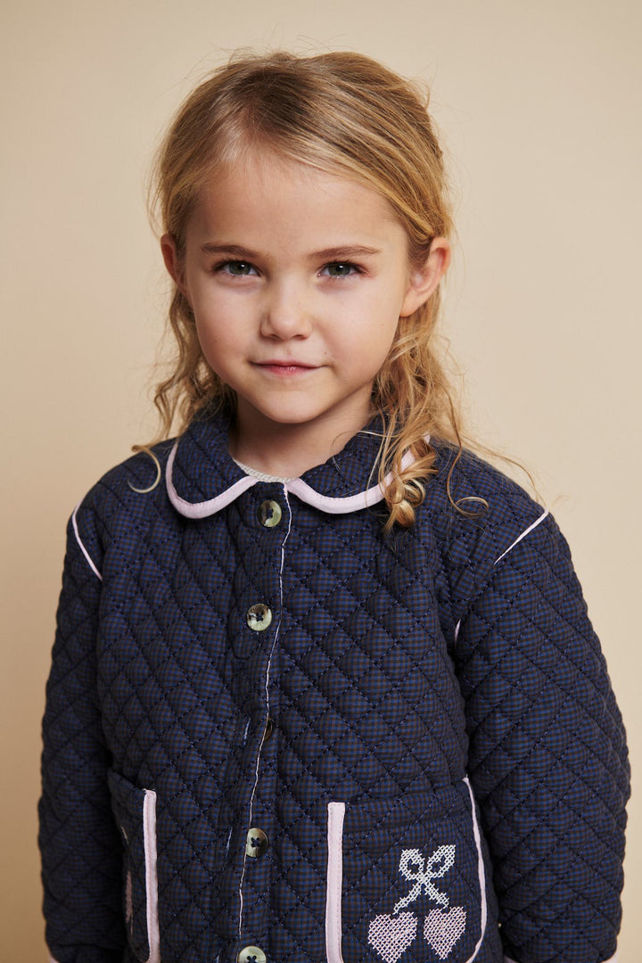CHECKERED QUILTED JACKET W. EMB. - BROWN BLUE CHECK COMB