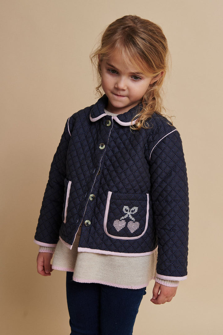 CHECKERED QUILTED JACKET W. EMB. - BROWN BLUE CHECK COMB