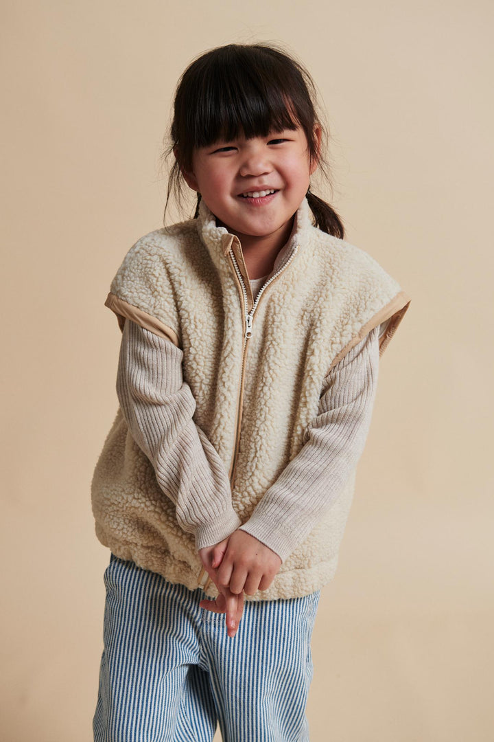 TEDDY JACKET W. REMOVABLE SLEEVES - CREAM COMB.