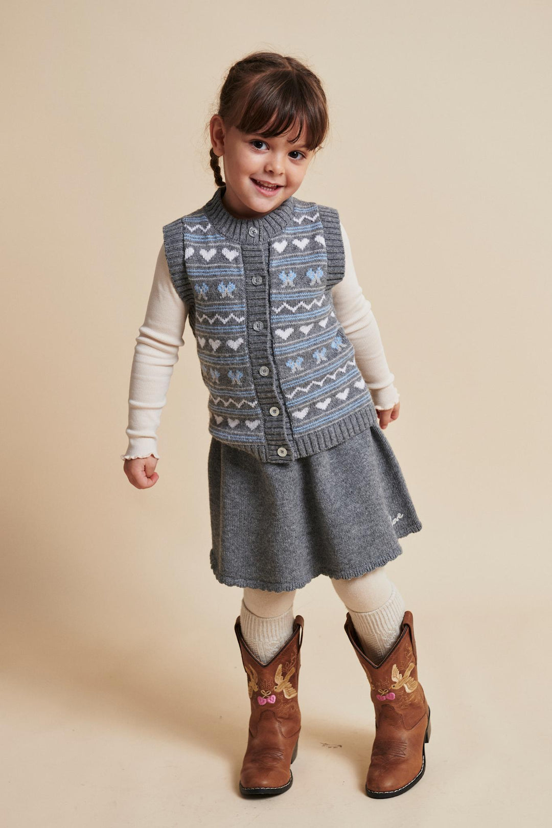 CASHMERE PATTERN VEST - DK GREY COMB