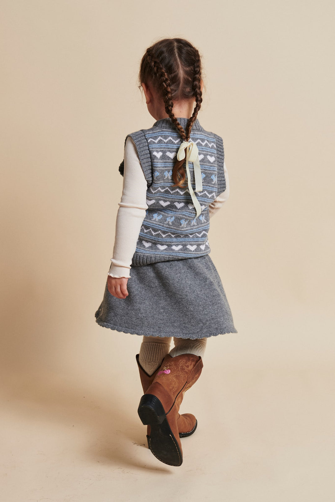 CASHMERE PATTERN VEST - DK GREY COMB