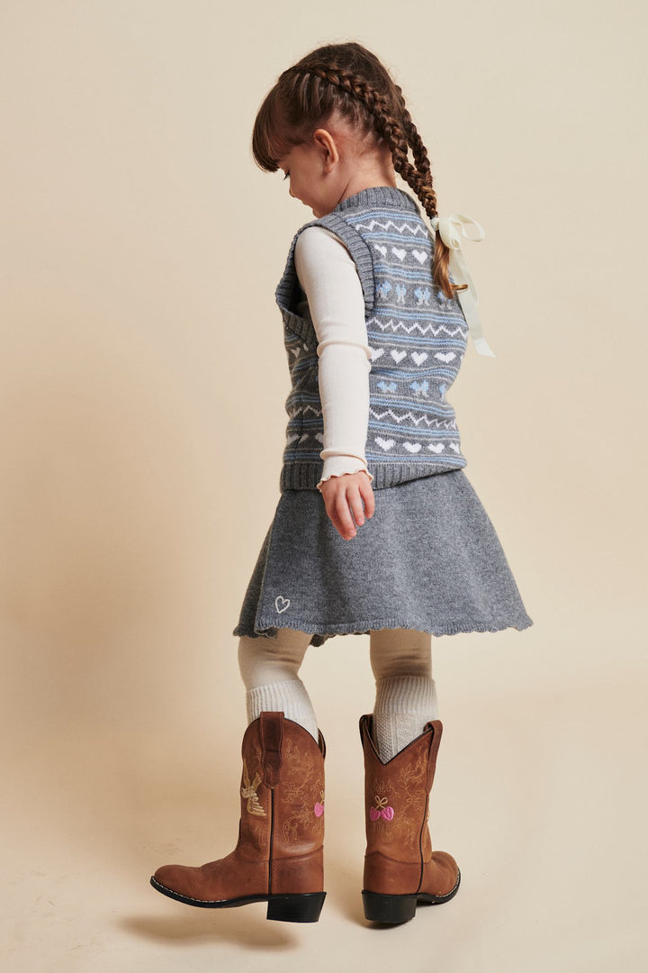 CASHMERE SKIRT W. EMB. - GREY MEL