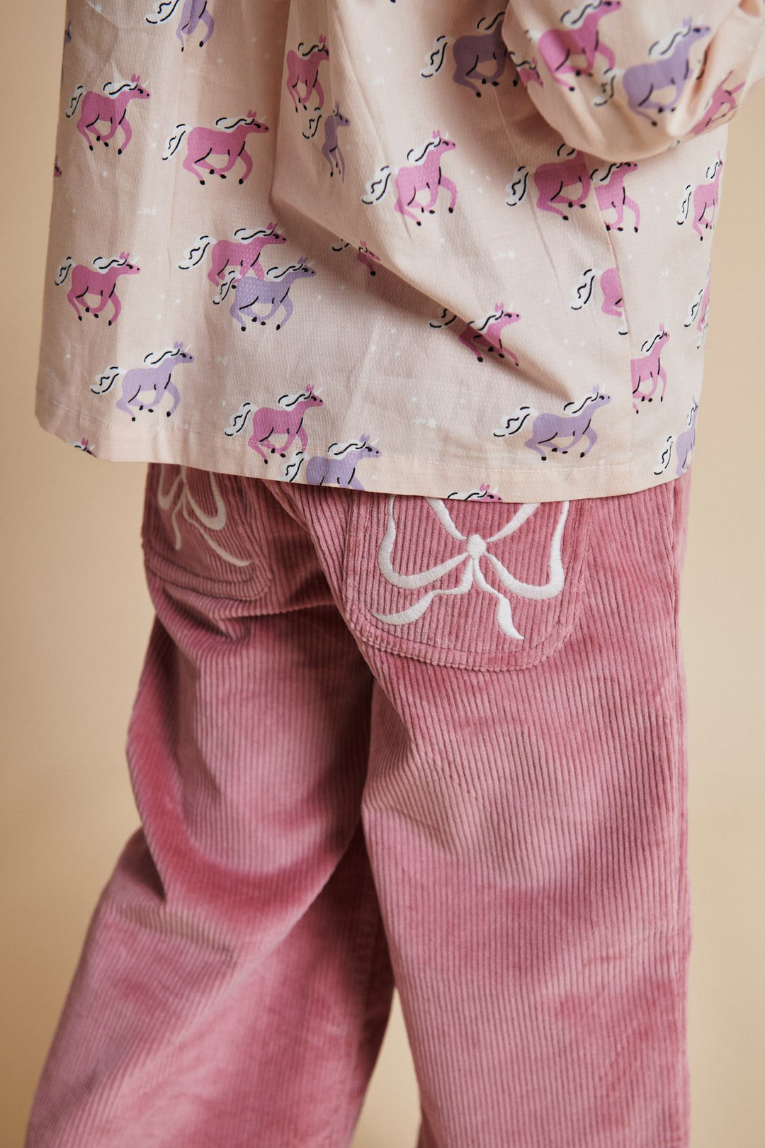 CORDUROY PANT W. WIDE LEG & EMB. AT BACKSIDE POCKET - ROSE COMB