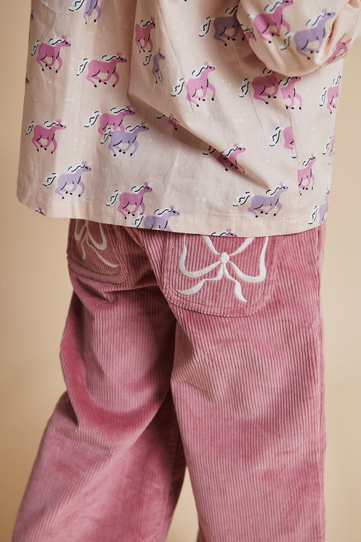 CORDUROY PANT W. WIDE LEG & EMB. AT BACKSIDE POCKET - ROSE COMB