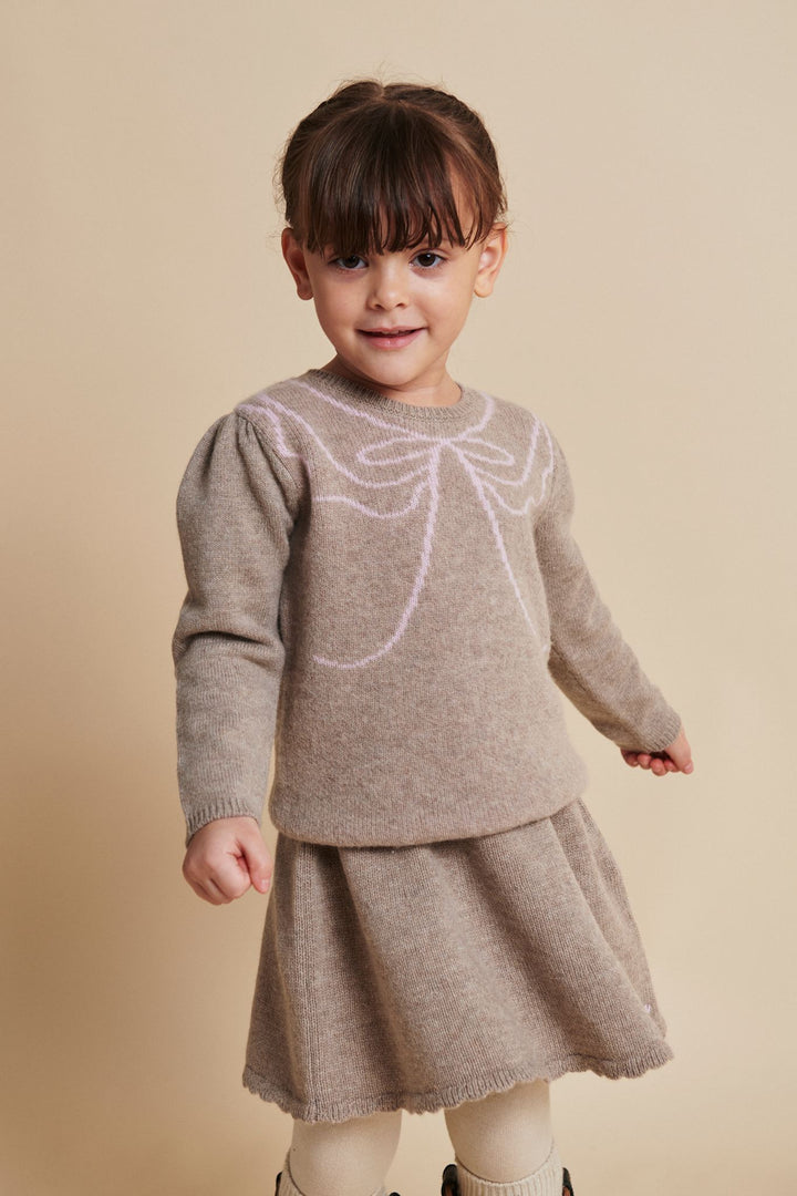 CASHMERE BOW DECO BLOUSE - SAND/BUBBLEGUM COMB.