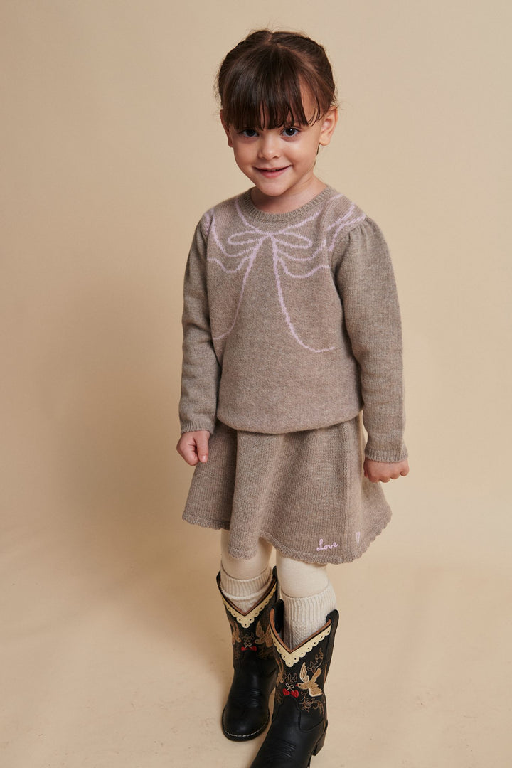 CASHMERE BOW DECO BLOUSE - SAND/BUBBLEGUM COMB.