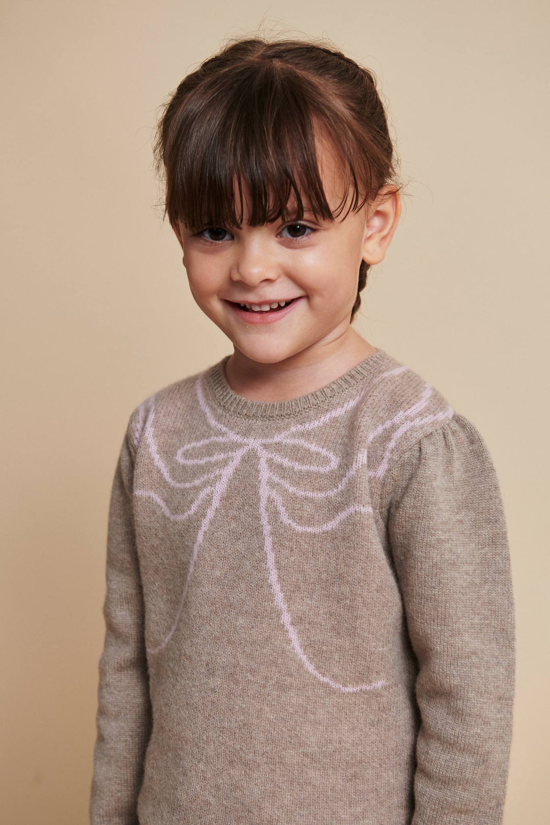 CASHMERE BOW DECO BLOUSE - SAND/BUBBLEGUM COMB.