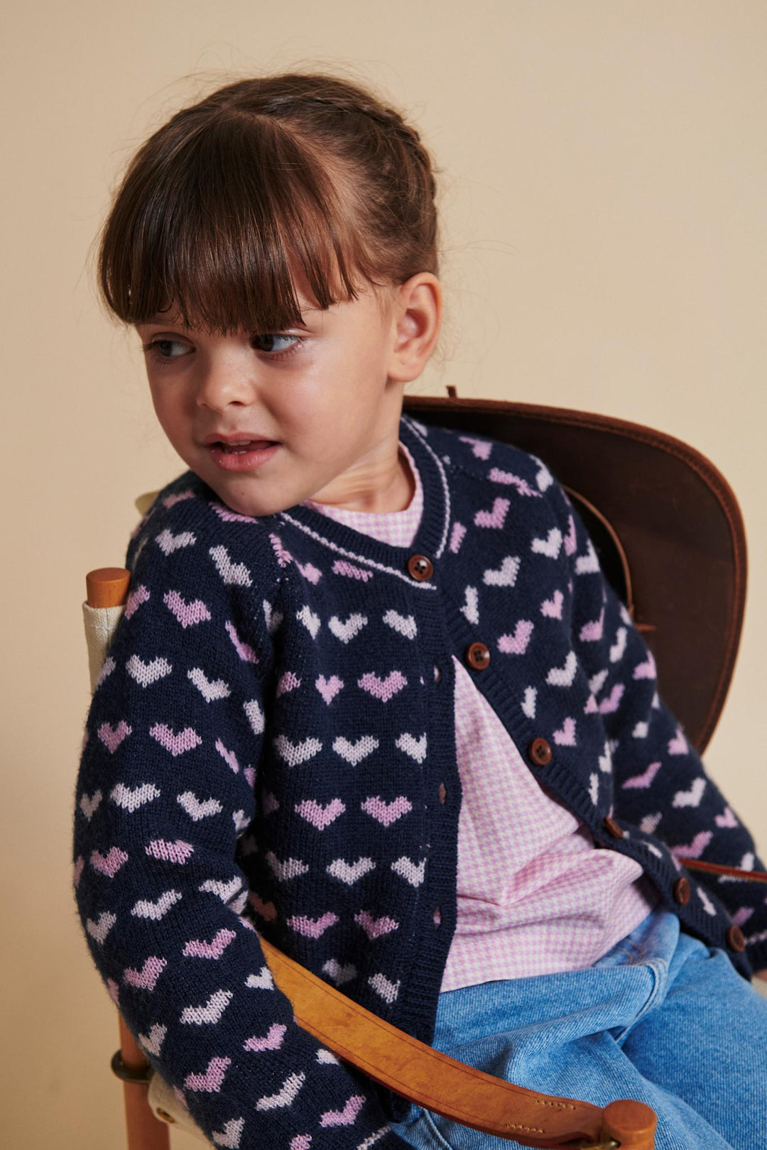 MERINO HEART CARDIGAN - NAVY/BUBBLEGUM COMB