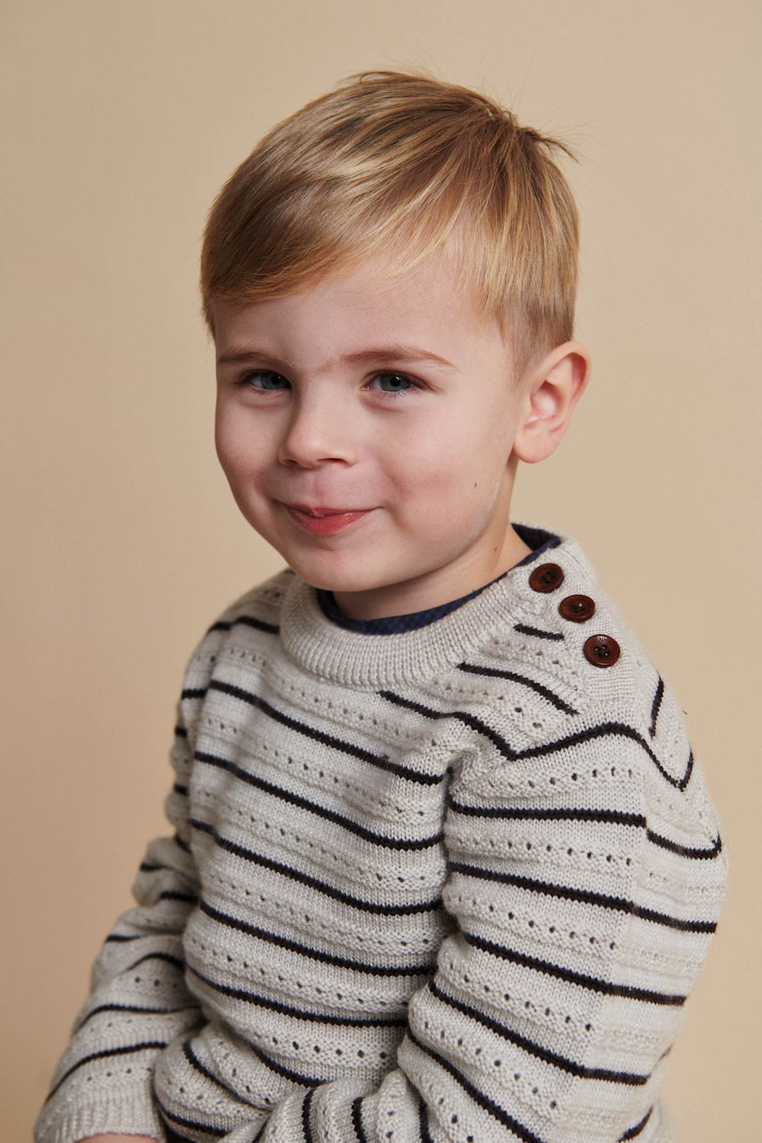MERINO PATTERN SWEATER - PALE CREAM MEL./DK BROWN COMB