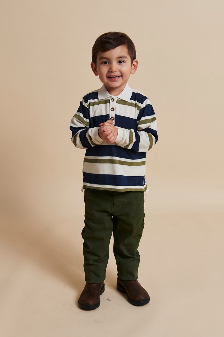 STRIPED PIQUE POLO W. LS - GREEN COMBI