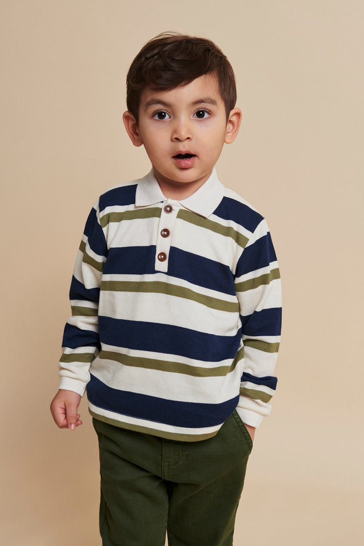 STRIPED PIQUE POLO W. LS - GREEN COMBI