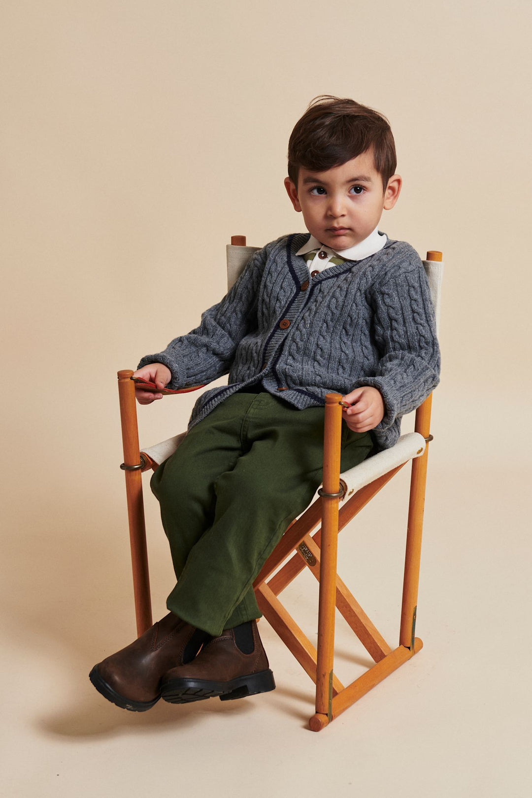 LAMBSWOOL GRANDAD CARDIGAN - DK GREY/NAVY COMB.