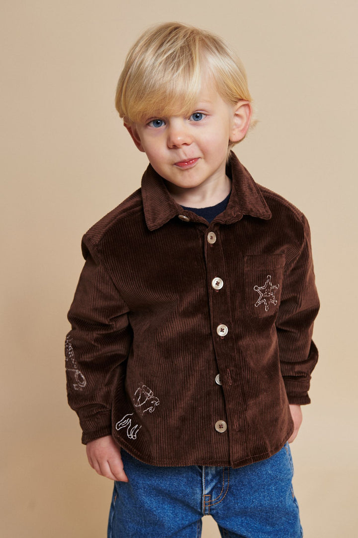 CORDUROY OVERSHIRT W. EMB. - DK BROWN COMB