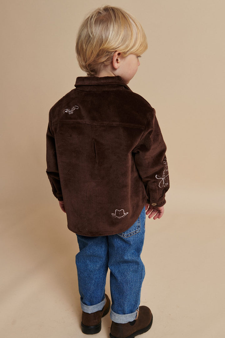 CORDUROY OVERSHIRT W. EMB. - DK BROWN COMB