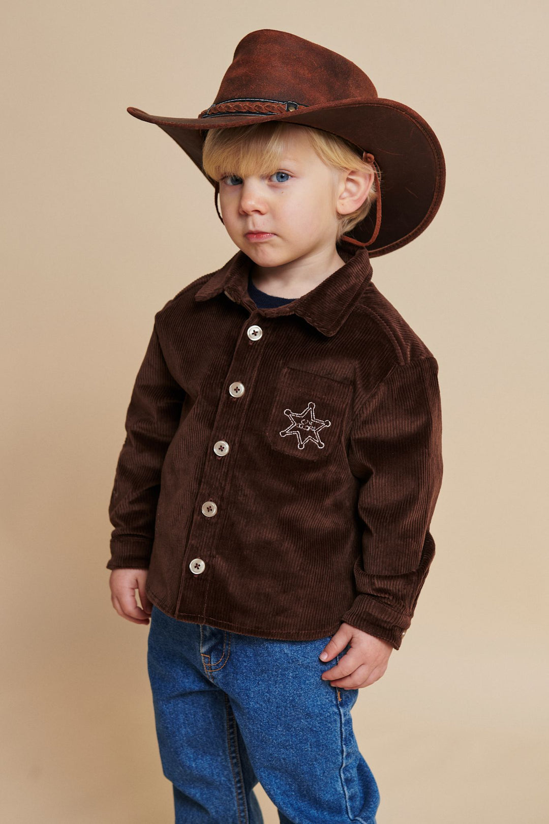 CORDUROY OVERSHIRT W. EMB. - DK BROWN COMB