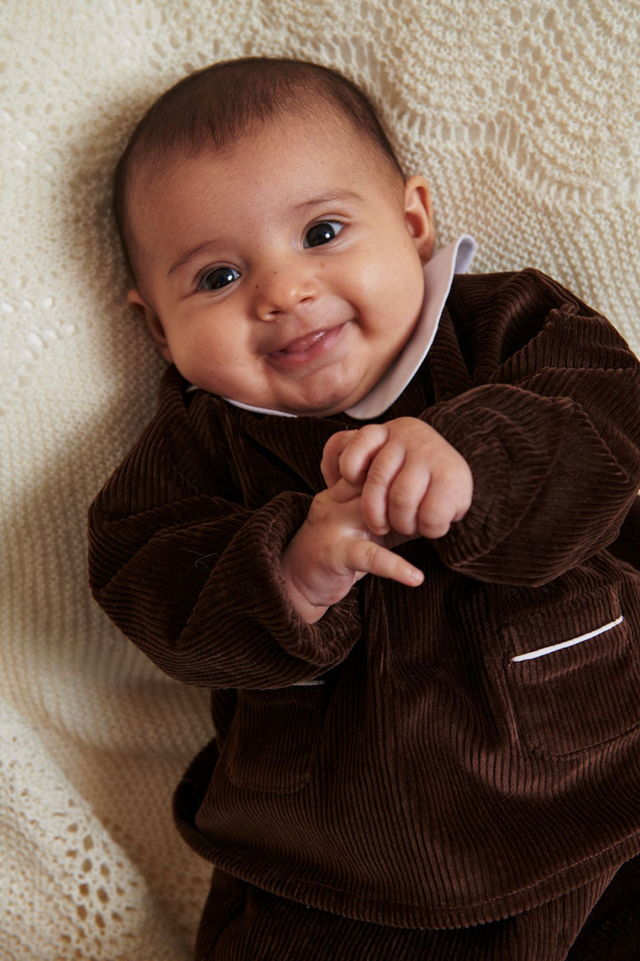 CORDUROY BABY SET W. COLLAR - DK.BROWN COMB.