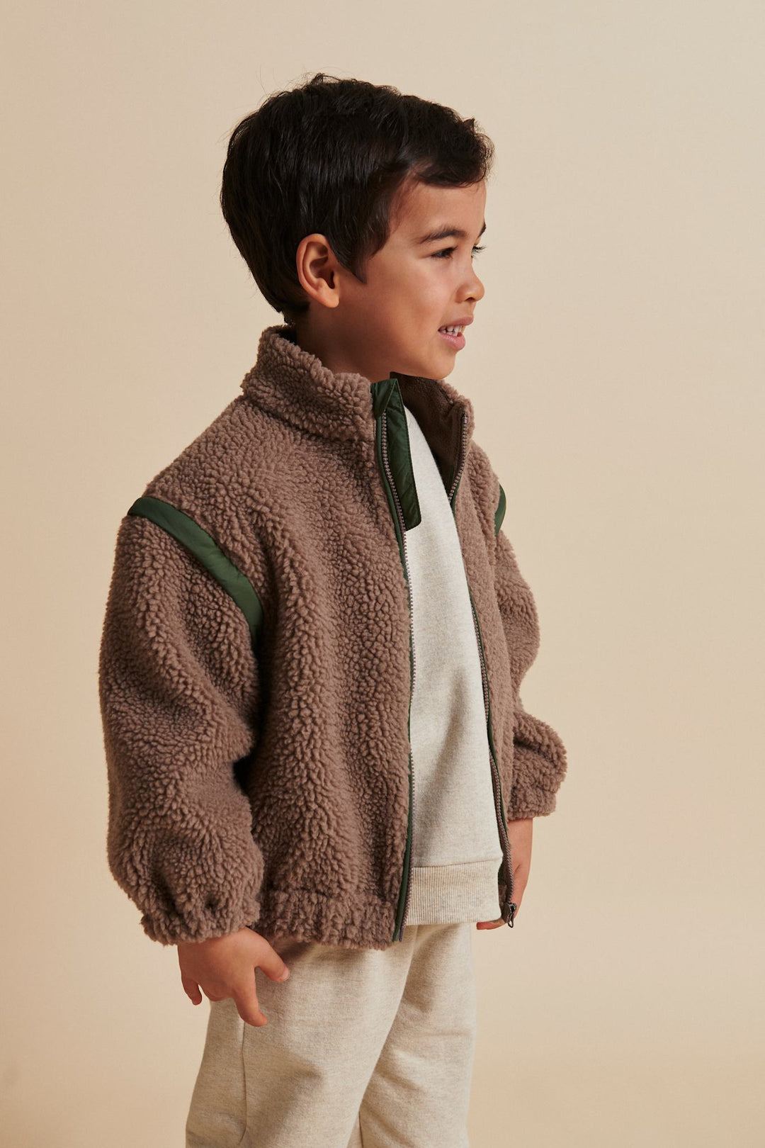 TEDDY JACKET W. REMOVABLE SLEEVES - NATURAL/GREEN COMB.