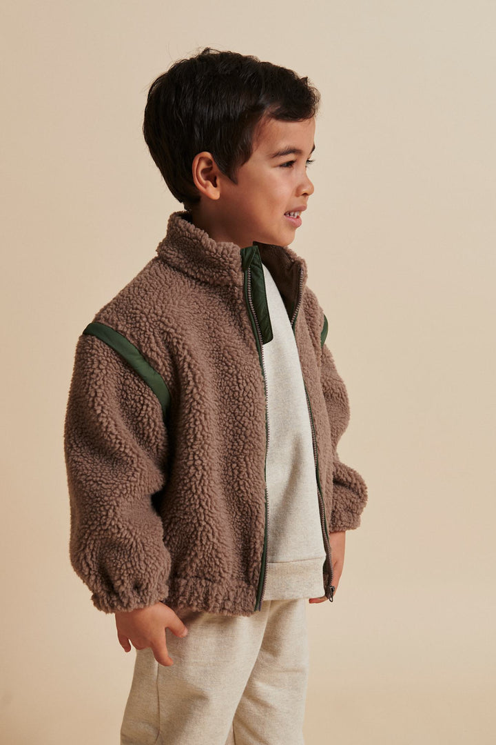 TEDDY JACKET W. REMOVABLE SLEEVES - NATURAL/GREEN COMB.