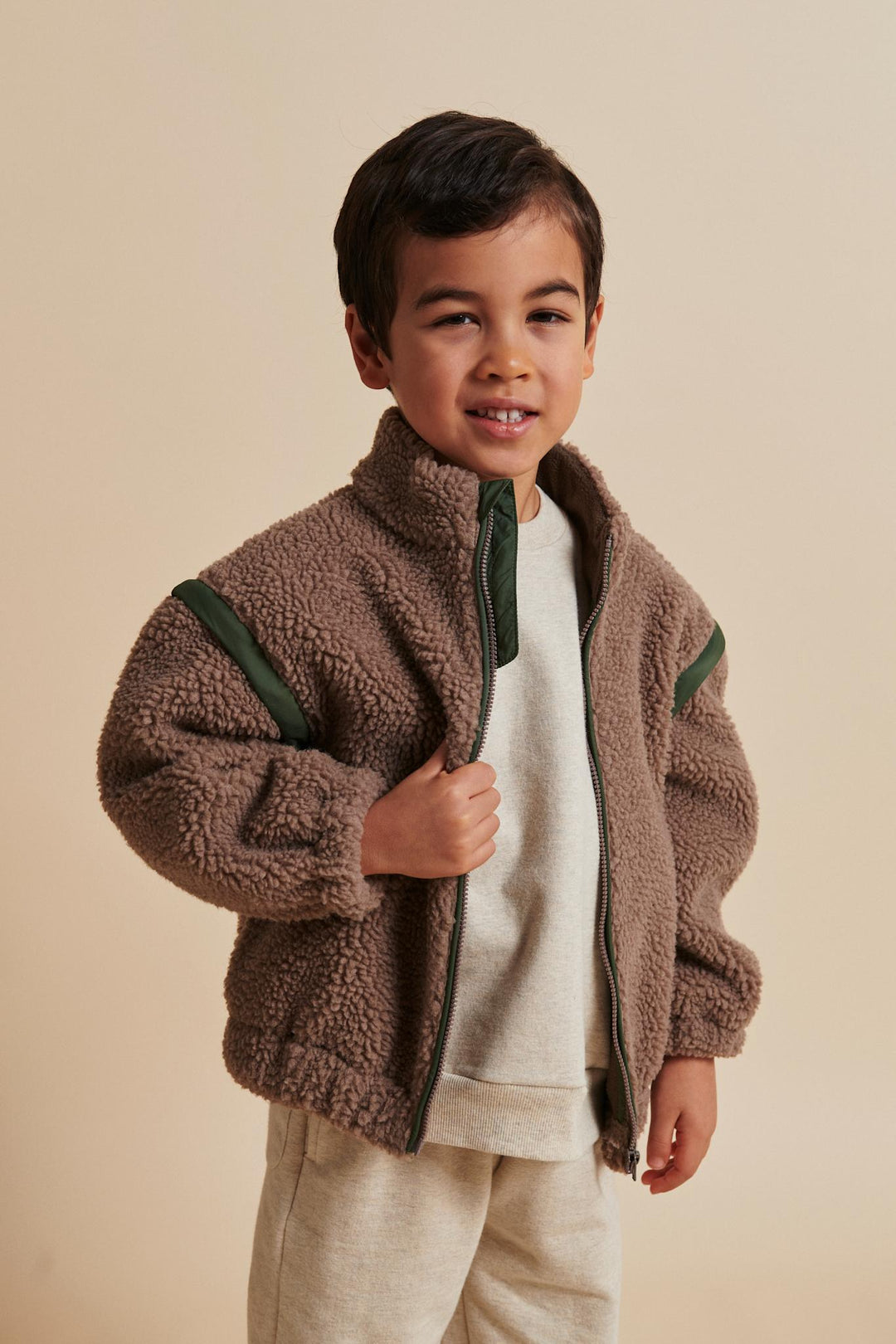 TEDDY JACKET W. REMOVABLE SLEEVES - NATURAL/GREEN COMB.