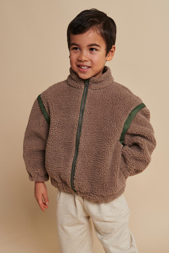 TEDDY JACKET W. REMOVABLE SLEEVES - NATURAL/GREEN COMB.