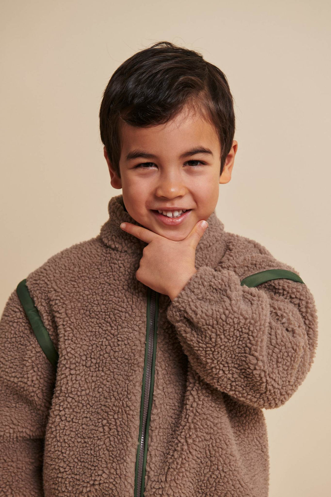 TEDDY JACKET W. REMOVABLE SLEEVES - NATURAL/GREEN COMB.
