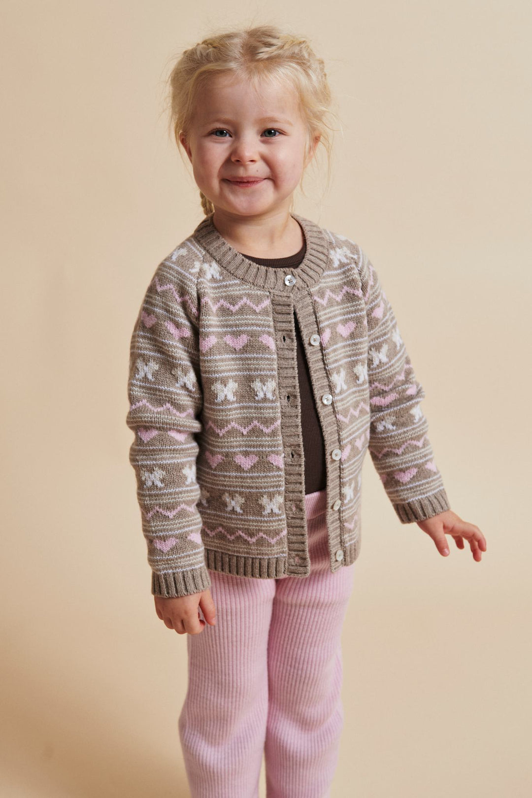 CASHMERE PATTERN CARDIGAN - SAND COMB.