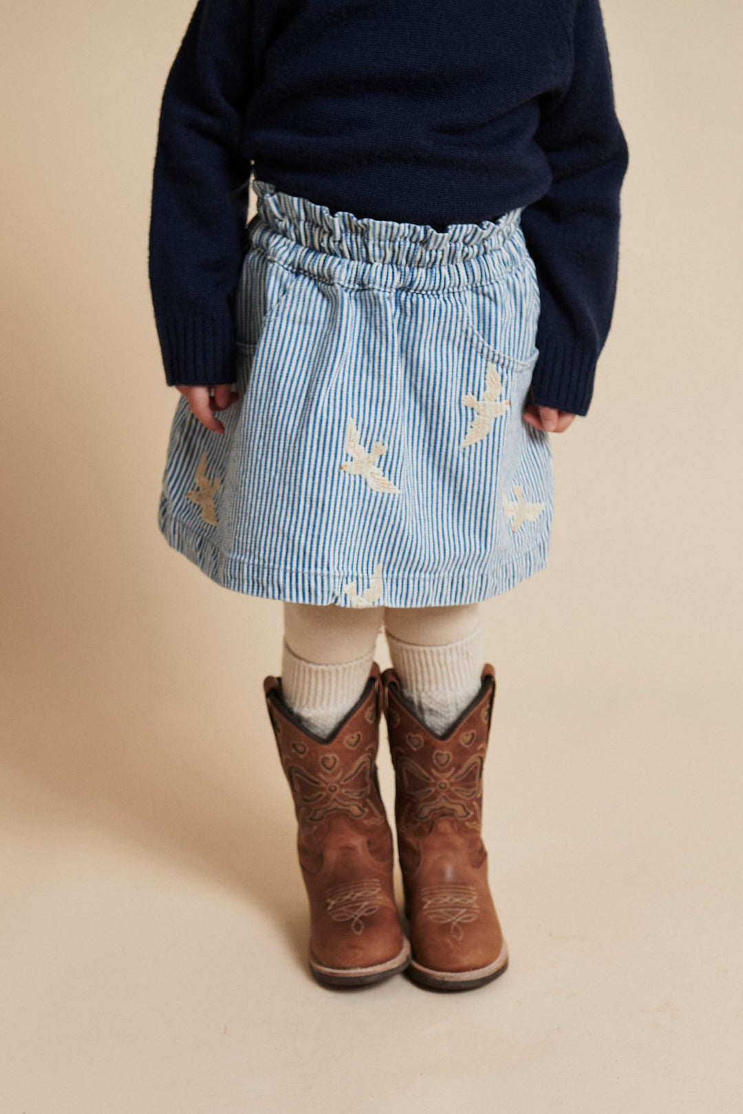 Y/D TWILL SKIRT W. EMBROIRDEY - DENIM BLUE STRIPE
