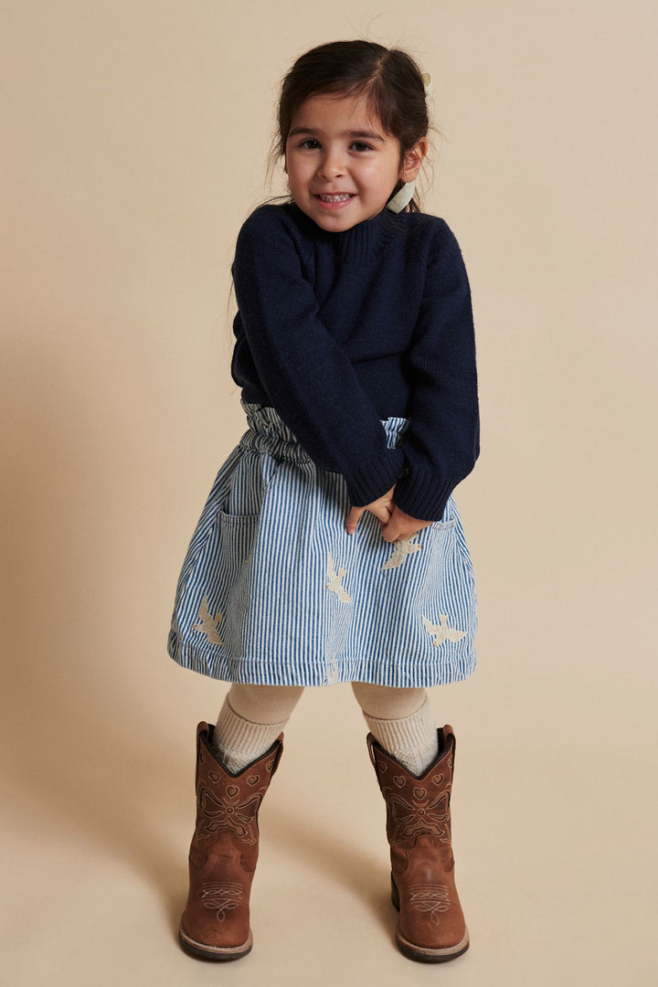 Y/D TWILL SKIRT W. EMBROIRDEY - DENIM BLUE STRIPE