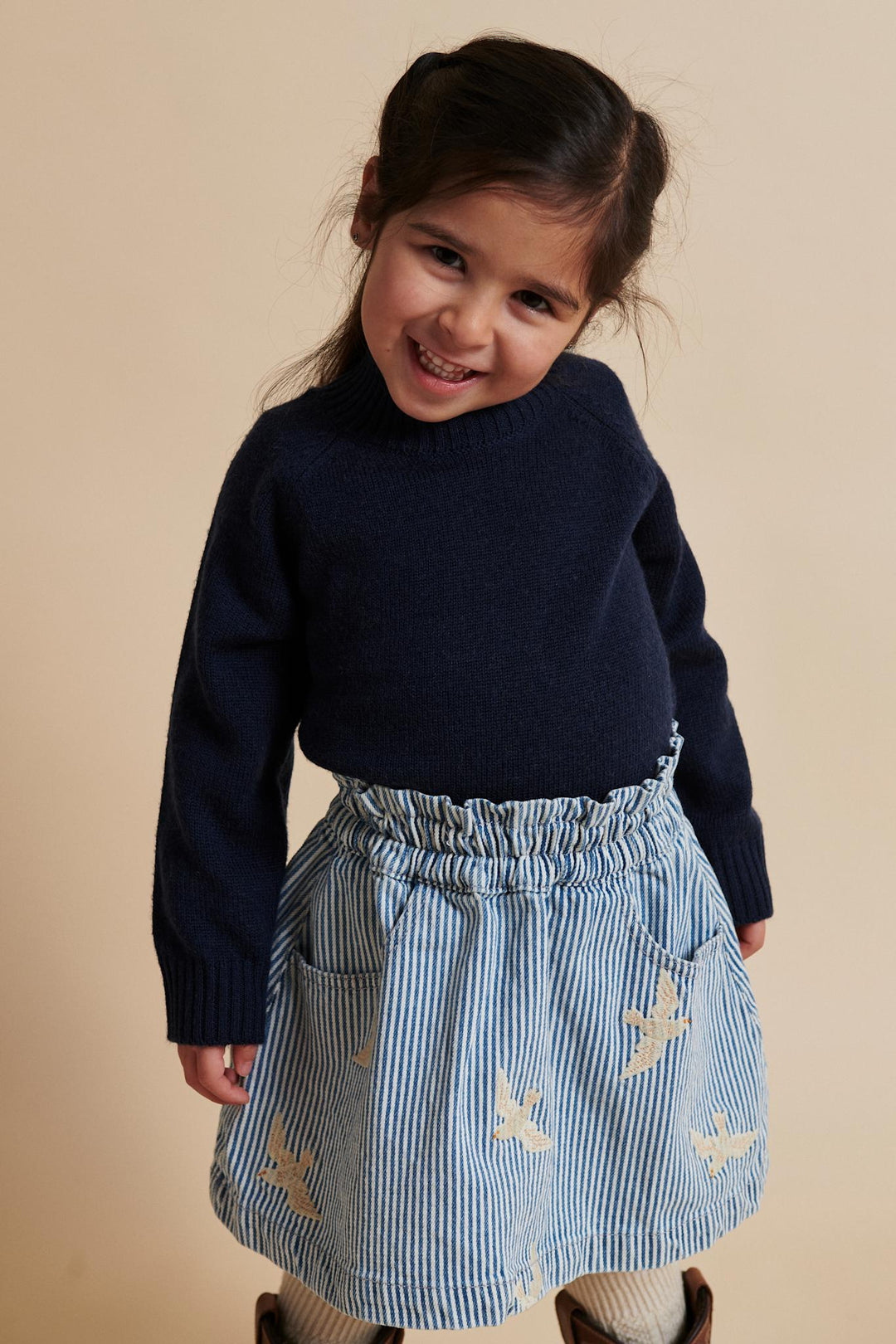 Y/D TWILL SKIRT W. EMBROIRDEY - DENIM BLUE STRIPE
