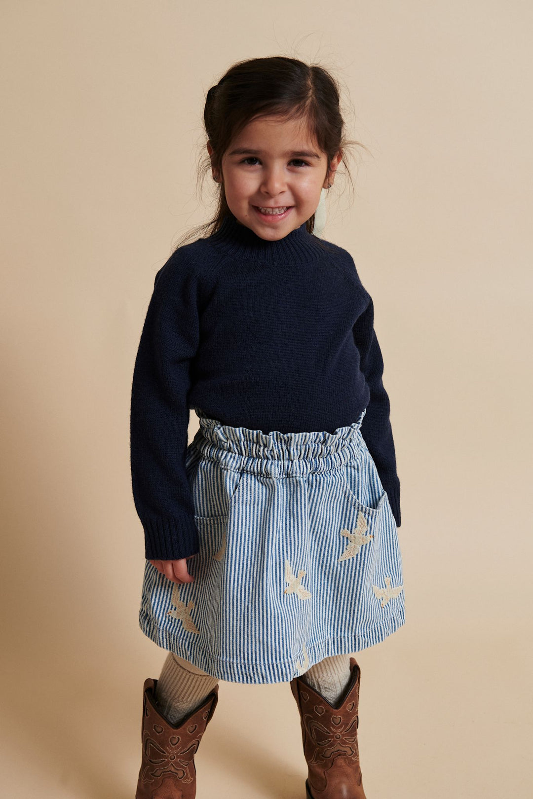 Y/D TWILL SKIRT W. EMBROIRDEY - DENIM BLUE STRIPE
